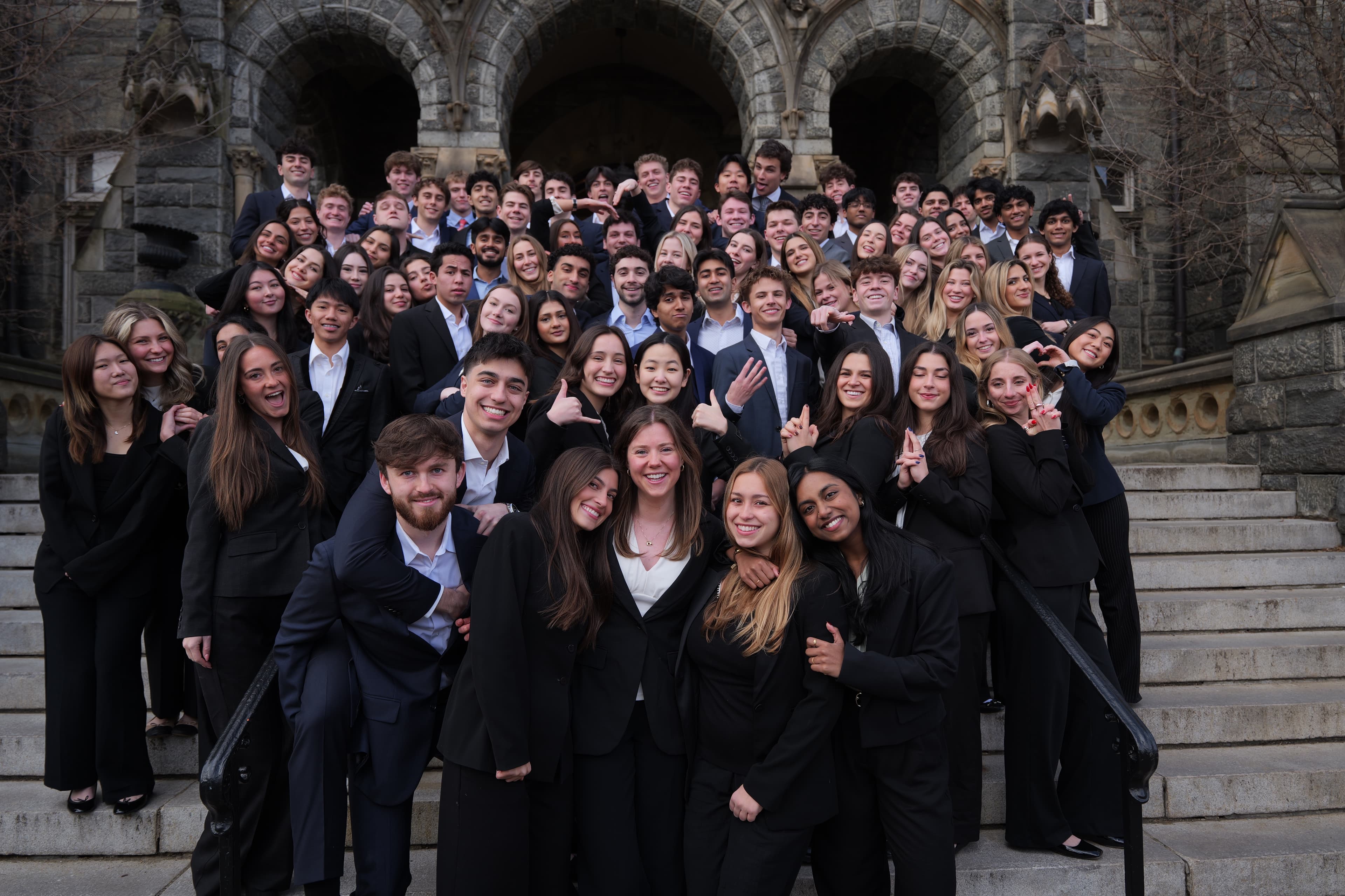 The Georgetown Ventures club gathered on the steps of Healy Hall